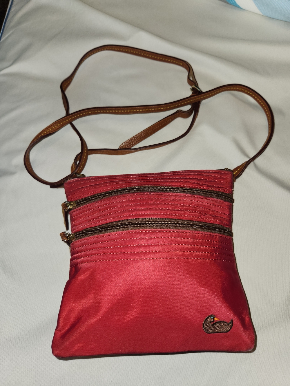 Dooney And Burke  Red Crossbody Bag with Dual Zip Pockets